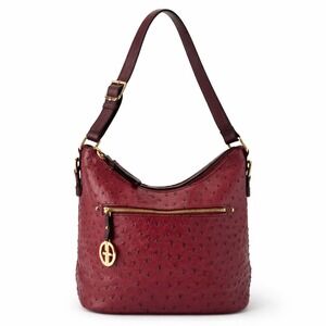 Giani Bernini Embossed Faux Ostrich Hobo Bag Plum Burgundy Gold Hardware LikeNew